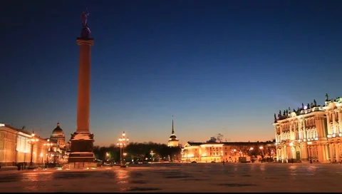 Night lighting of the Palace Square, St. Petersburg, Russia Stock Footage 1106280