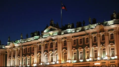 Night lighting of The State Hermitage, St. Petersburg, Russia Stock Footage 1106283
