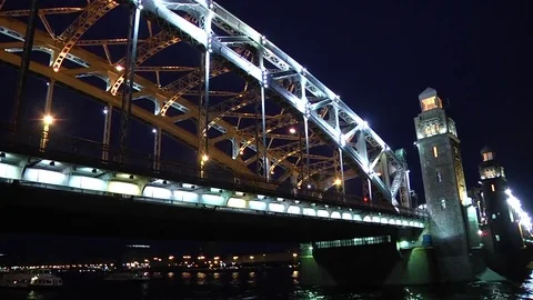 Night lighting Volodarsky bridge Stock Footage