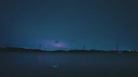 Night lightning over Lake Teganuma with swan in Chiba, Japan Stock Footage 342230706