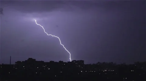Night lightning strikes, transition clear sky to thunder sound Stock Footage 31867887