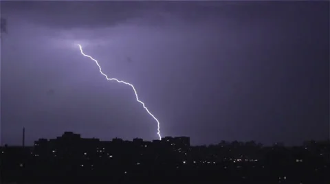 Night lightning strikes, transition clear sky to thunder sound Stock Footage 31899276