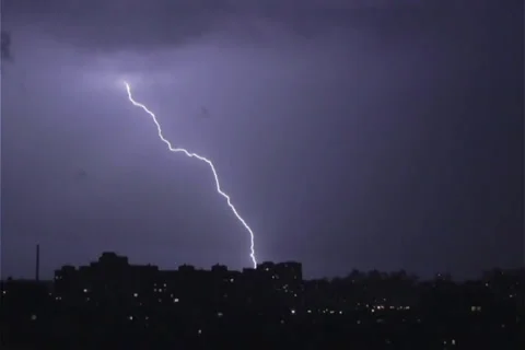Night lightning strikes, transition clear sky to thunder sound Stock Footage 32242859