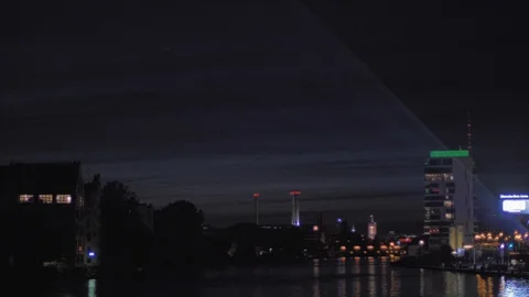 Night lights of the big city reflected in water Stock Footage 96181174