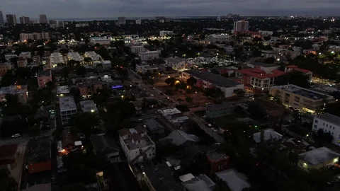 Night lights over a dense Little Havana neighborhood, Miami Stock Footage 100086480