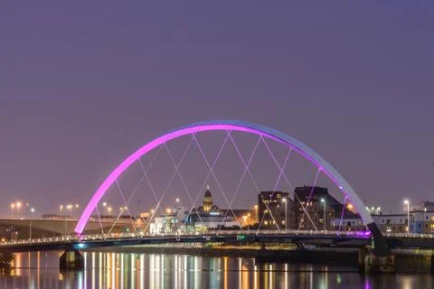 Night lights reflection of Glasgow Stock Photos