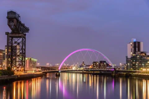 Night lights reflection of Glasgow Stock Photos