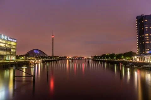 Night lights reflection of Glasgow Stock Photos