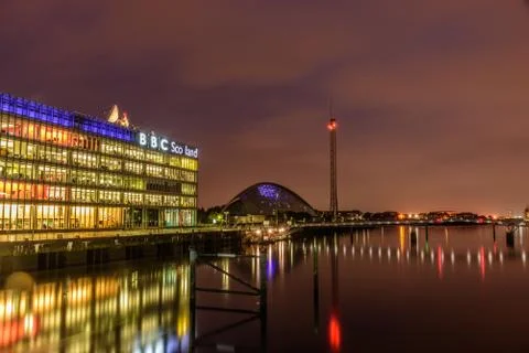 Night lights reflection of Glasgow Stock Photos