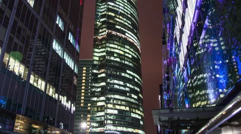 Night lights of skyscrapers Video stock 68320324