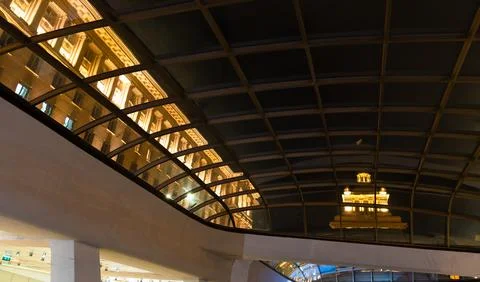Night lights of Sofia city centre architecture, famous buildings Stock Photos