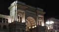 Night Lights Vittorio Emanuele II Gallery Exterior Facade Building Milan Evening HD Footage