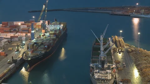 Night loading of ships in Port timelapse Stock Footage 1342859