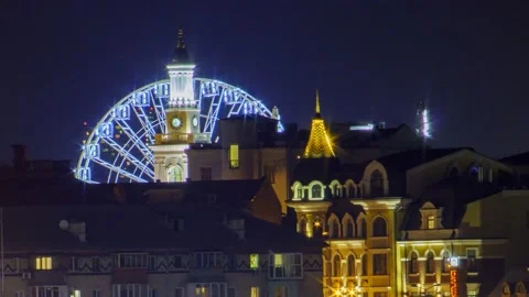 Night long exposure time lapse video of big Wheel movement in Kyiv Stock Footage 194506713