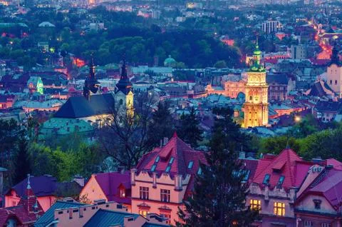 Night Lviv view Stockfoto's