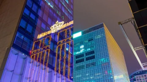 Night macau buildings window reflection top panorama 4k time lapse china Video stock 73027499