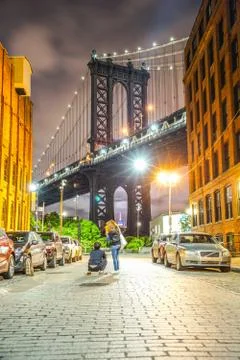 Of the night Manhattan bridge Stock Photos