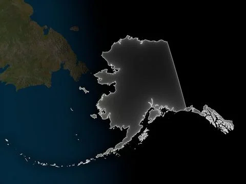 Night map of Alaska with state borders and city lights Stock Illustration