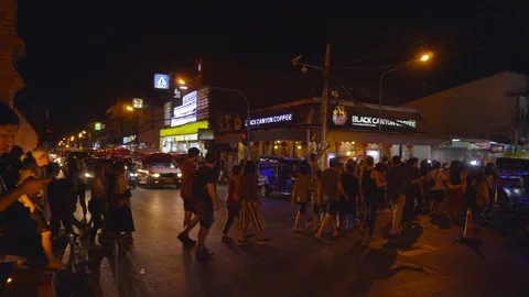 Night market at Tha Phae Walking Street.  Chiang Mai, Thailand. Stock Footage 123748159