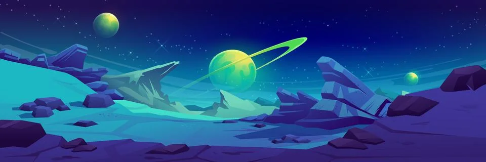 Night mars surface, alien planet landscape Stock Illustration