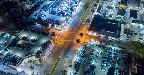 Night Medium Circle Over Intersection Aerial Timelapse (Hyperlapse) Stock Footage 128658699