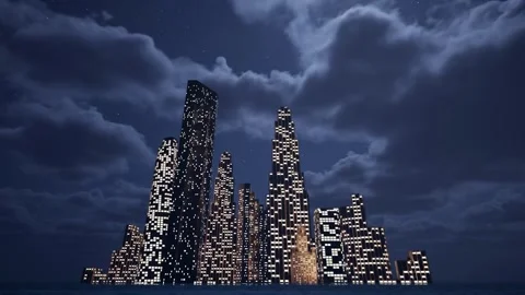 Night metropolis. Heavy night clouds against a starry sky slowly float above the Stock Footage 255042503