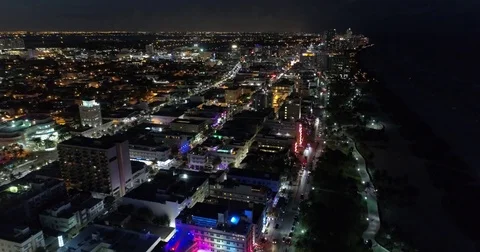 Night in Miami Beach drone aerial video Stock Footage