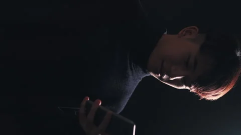 Night mobile chat online communication guy phone Stock Footage 157586933