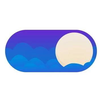 Night mode button showing full moon rising above blue hills at night Stock Illustration