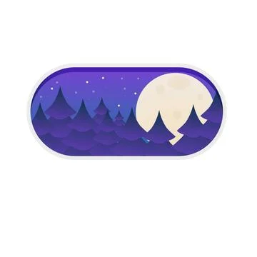 Night mode button showing full moon rising over forest Stock Illustration
