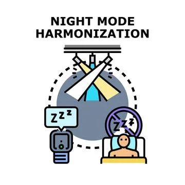 Night mode harmonization for improved sleep concept Stockillustratie