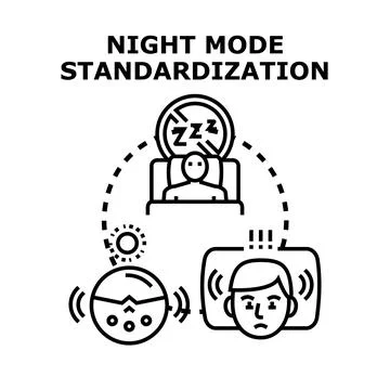 Night mode standardization concept for disturbing sleep Stock Illustration