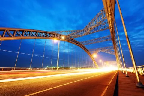 The night of modern bridge Stock Photos