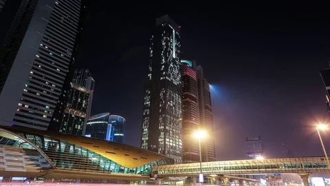 Night modern Dubai, skyscraper, UAE Stock Footage 70430690
