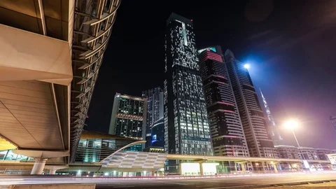 Night modern Dubai, skyscraper, UAE Stock Footage 70432843