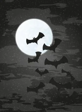Night with moon and bats Stock Illustration