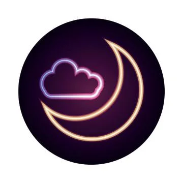 Night moon clouds sky cartoon neon icon style Ilustração Stock