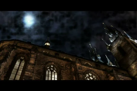 Night moon over church Stock Footage