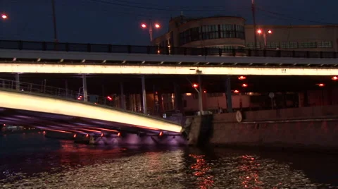 Night on the Moscow River. Bridge. Stock Footage 41787734