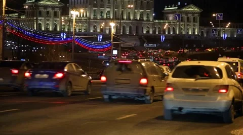 Night Moscow Traffic Stock Footage 47605754