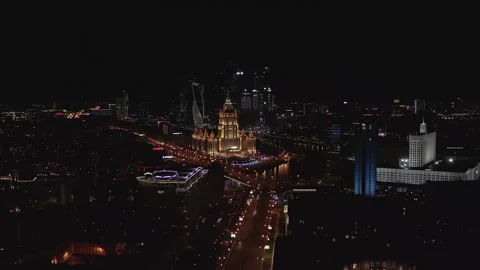 Night Moscow. Video from the drone. Stock Footage 248343247