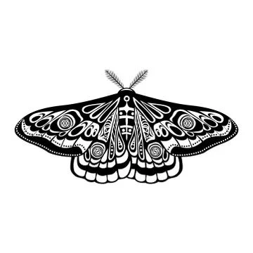 Night moth, butterfly. Vector illustration. Half open wings. Design element Stock Illustration