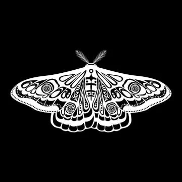 Night moth, butterfly. Vector illustration. Half open wings. Design element Stock Illustration