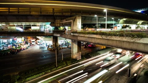 Night Motion Timelapse of Traffic at Victory Monument Roundabout Stock Footage 48134292