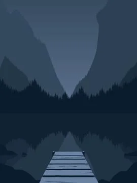 Night at the mountain lake vector illustration. Symbol of freedom, adventure Stock Illustration