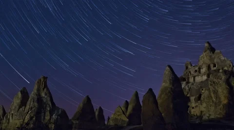 Night Mountain landscape with star trails. Stock Footage 63993577