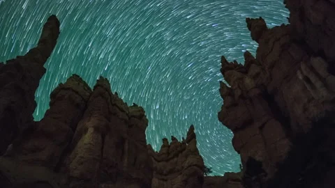 Night Mountain landscape with star trails in Bryce Canyon, USA. Stock Footage 143415006