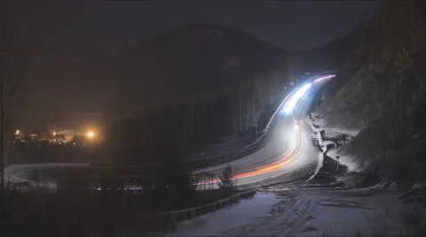 Night Mountain Road Timelapse Stock Footage 46874013