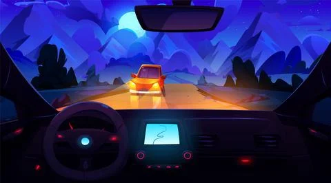 Night mountain view from inside car 스톡 일러스트