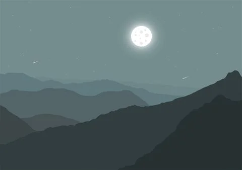 Night mountains with a full moon vector Stock Illustration